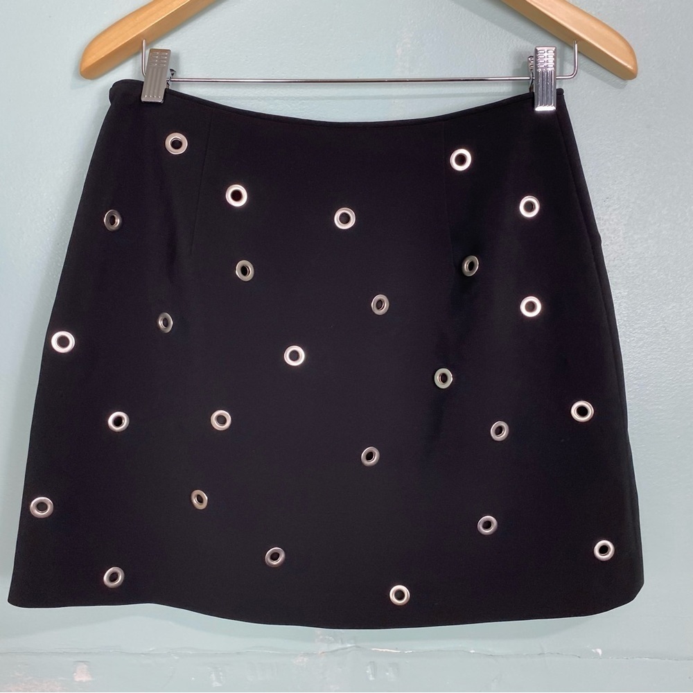 Tibi Black Mini Skirt with Silver Grommets